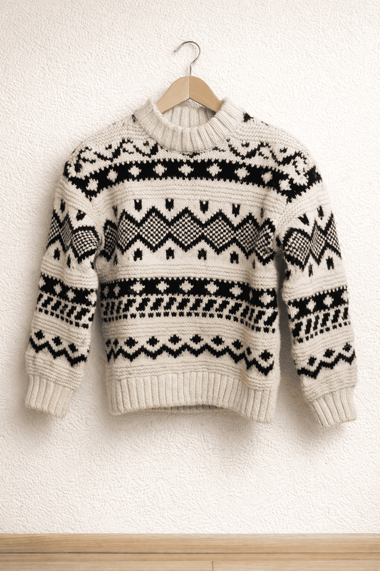 Pull maille nordique écru & noir - S