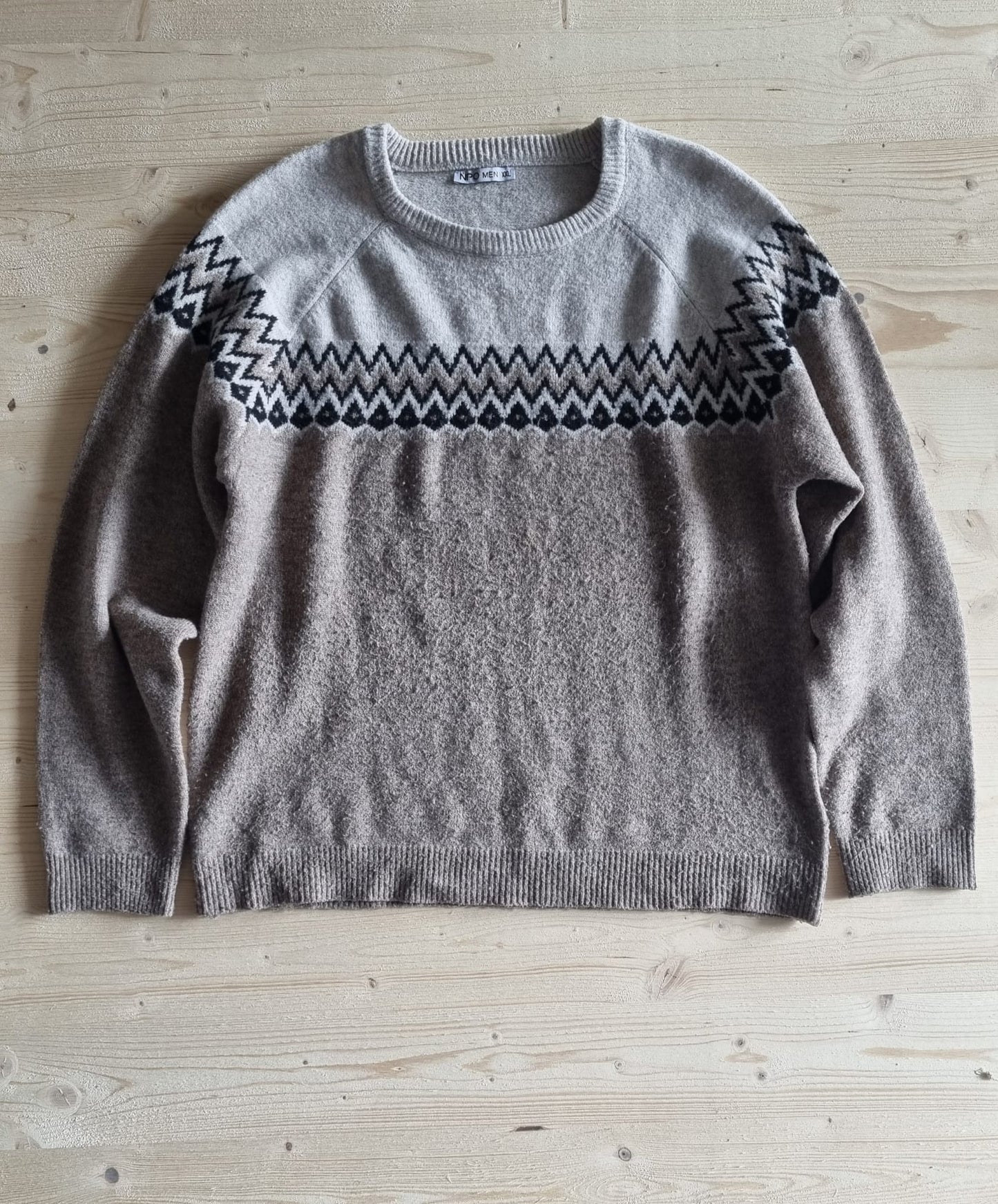 Pull laine gris à motif - 2XL